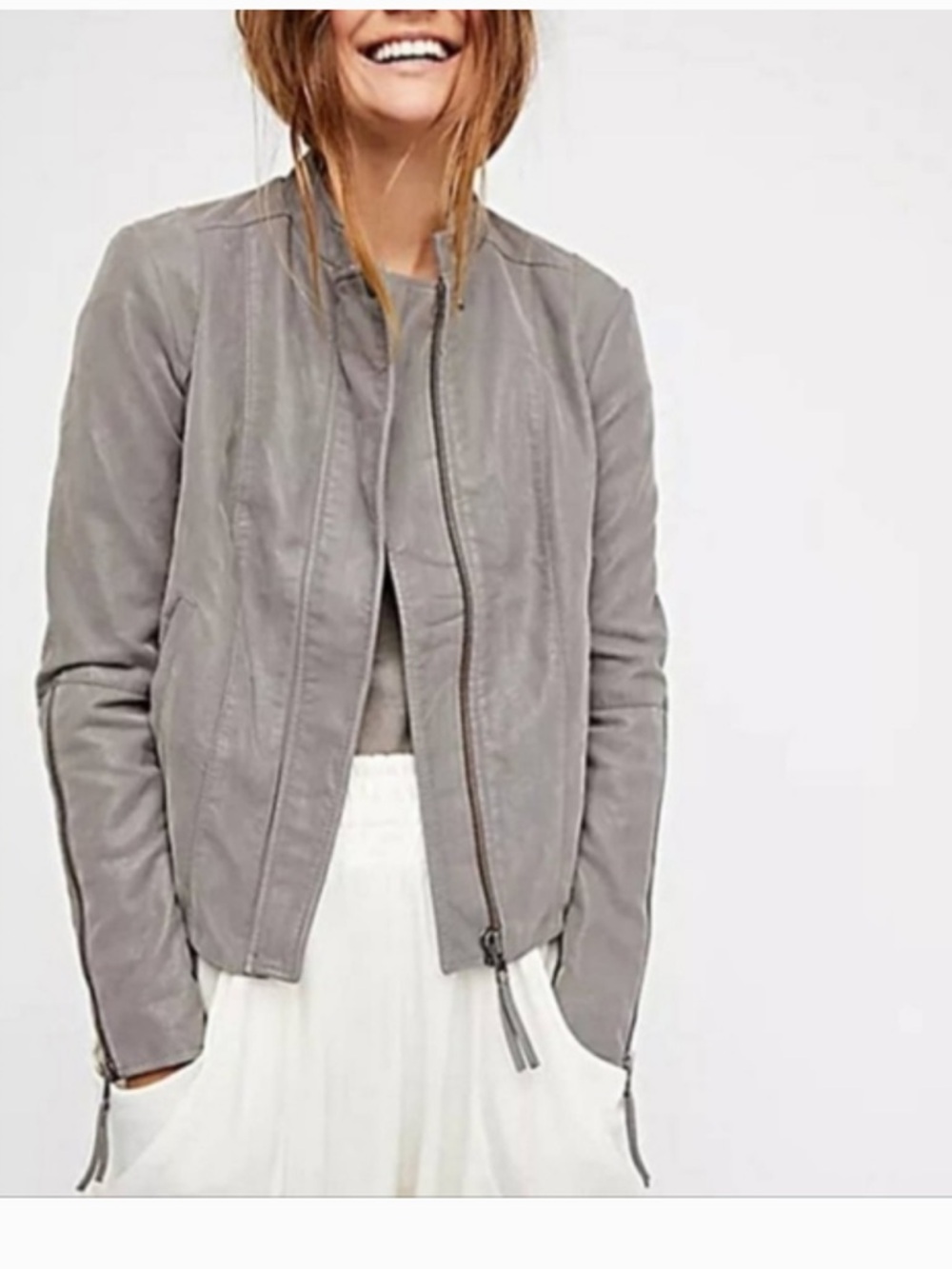 Free People Cool & Clean Moto Jacket vegan faux leather Gray size 6